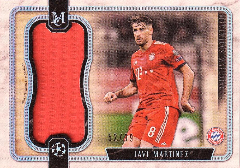 2018-19 Topps Museum Collection UEFA Champions League jumbo relic card featuring FC Bayern Munchen Javi Martinez serial 52/99
