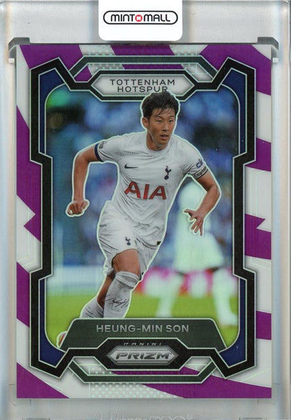 2023-24 Panini Prizm EPL Heung-Min Son Purple and White Stripes trading card #12539/92 Tottenham Hotspur