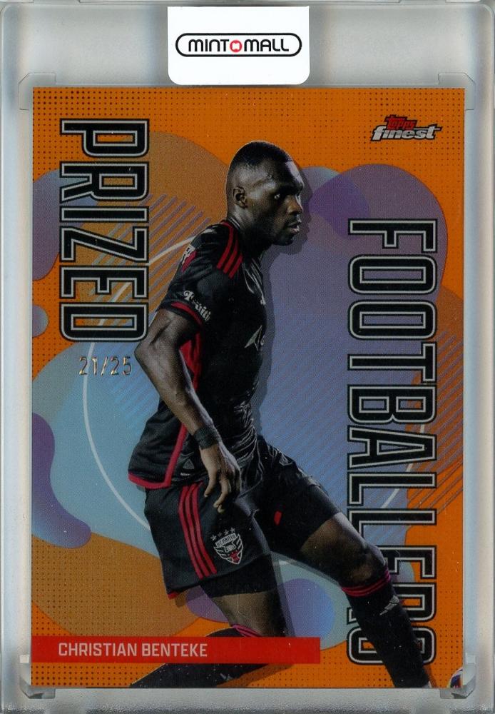 2024 Topps Finest MLS Christian Benteke Prized Footballers Orange Refractors card serial #PF521/25 D.C. United