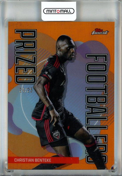 2024 Topps Finest MLS Christian Benteke Prized Footballers Orange Refractors card serial #PF521/25 D.C. United
