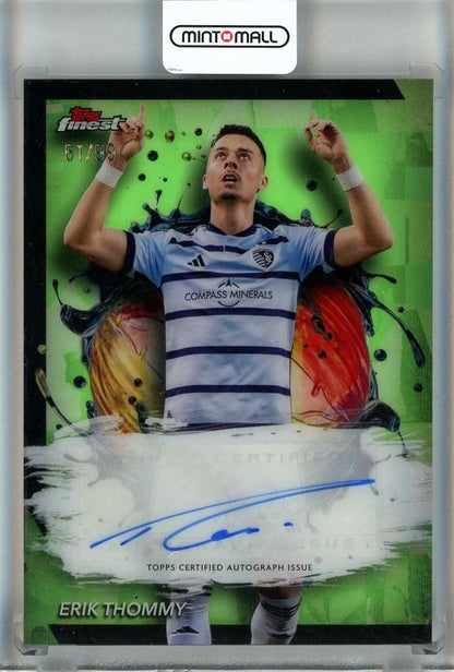 2024 Topps Finest MLS Erik Thommy Autographs Neon Green Refractors card #BAET61/99 Sporting Kansas City