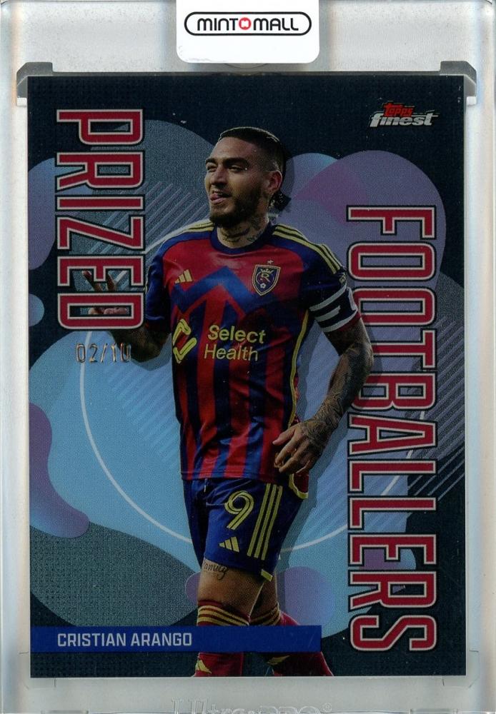 2024 Topps Finest MLS Cristian Arango Prized Footballers Black Refractors trading card serial 2 of 10