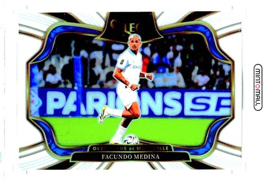 2025-26 PANINI Select Ligue 1 trading card featuring Facundo Medina in white jersey from Olympique De Marseille
