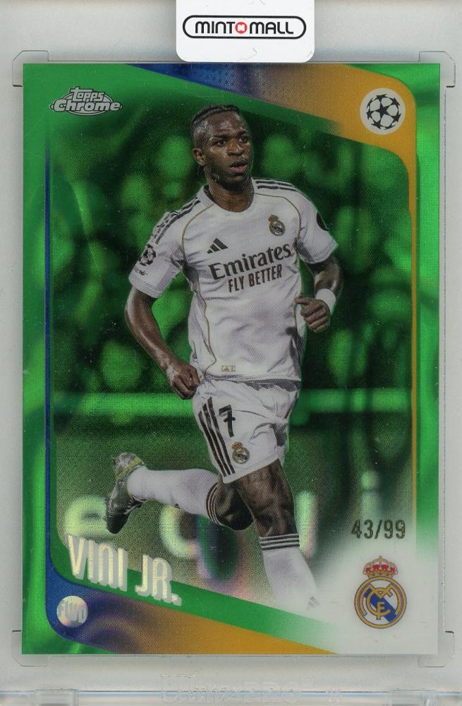 2025-26 TOPPS Chrome UEFA Club Vini Jr. Green Lava Refractors card #11543/99 featuring Real Madrid CF