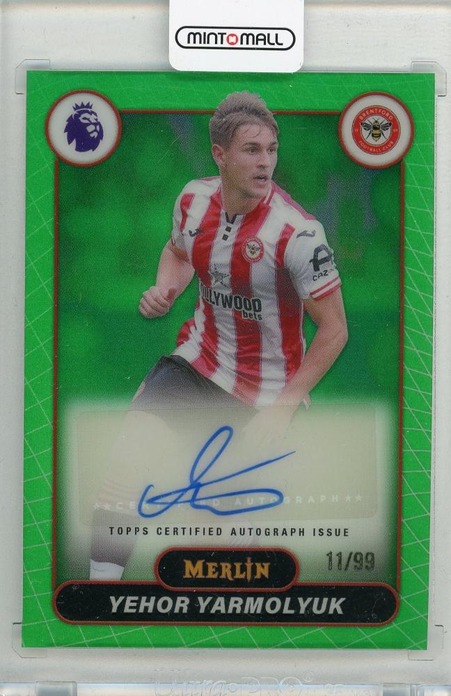 2025-26 TOPPS Merlin English Premier League Yehor Yarmolyuk Autographs Green Refractors card #MVYY11/99 Brentford