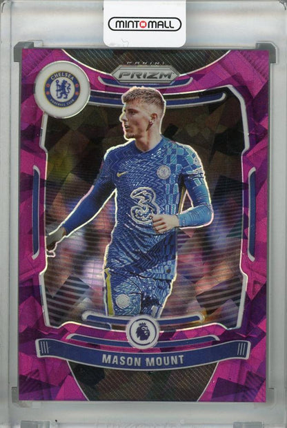 2021-22 Panini Prizm Premier League Mason Mount Chelsea FC Purple Ice parallel trading card numbered 46 out of 49