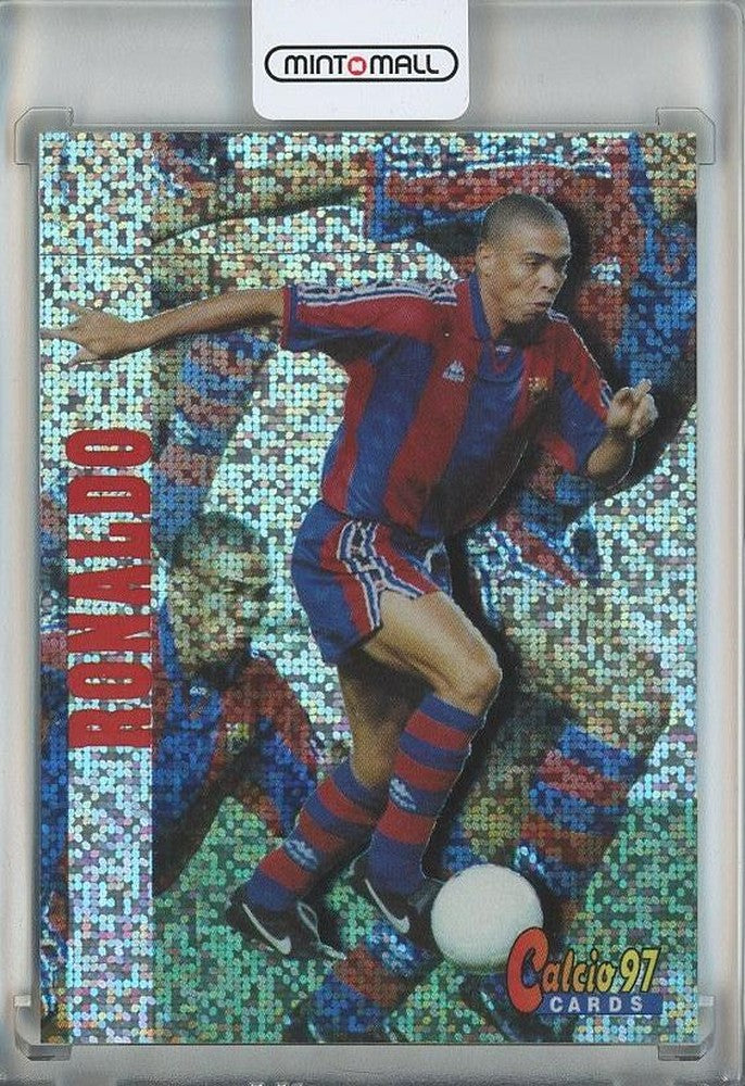 1997 Calcio Ronald #123 FC Barcelona collectible card with minor stain and upper horizontal line