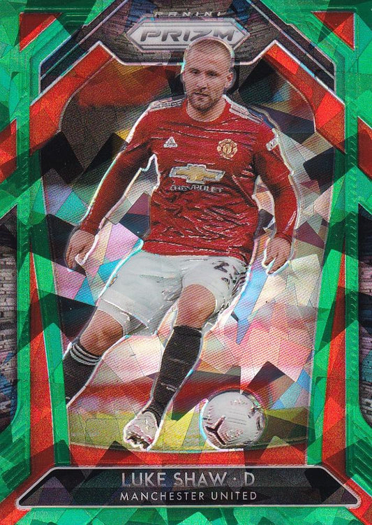 2020-21 Panini Prizm Premier League Luke Shaw Manchester United Green Ice Parallel card number 39 of 49