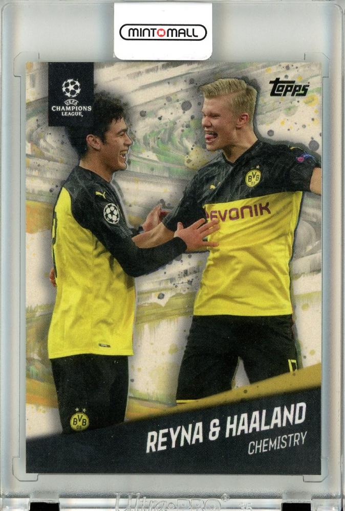 2021 Topps Reyna & Haaland Chemistry trading card showing Reyna and Haaland