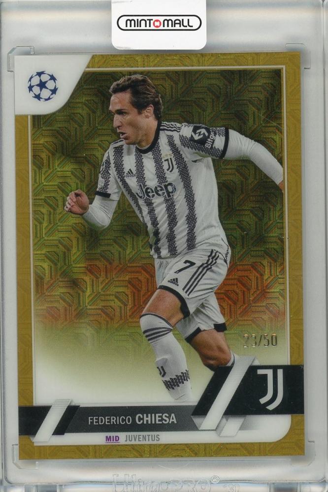 2022-23 Topps Chrome Sapphire UEFA Club Competitions Federico Chiesa trading card numbered 23 out of 50 Juventus