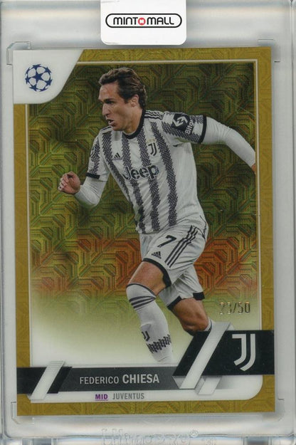 2022-23 Topps Chrome Sapphire UEFA Club Competitions Federico Chiesa trading card numbered 23 out of 50 Juventus