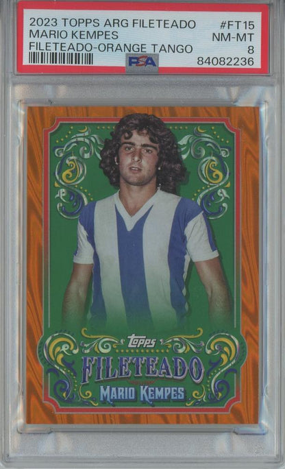2023 TOPPS Team Set Argentina Fileteado Premium Mario Kempes card with Orange Tango design graded PSA8