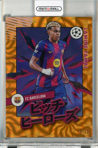 2025-26 Topps UEFA Japan Edition Lamine Yamal Pitch Heroes Orange Inferno Holo trading card PH1318/25