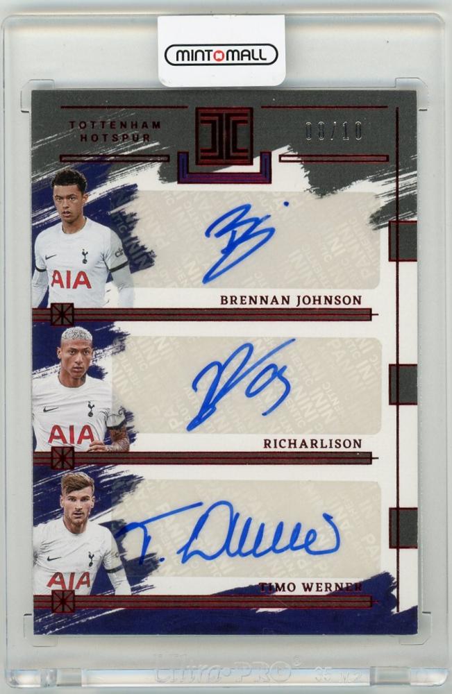 2023-24 Panini Impeccable Premier League Timo Werner Brennan Johnson Richarlison Triple Autographs Ruby Parallel 8/10 trading card