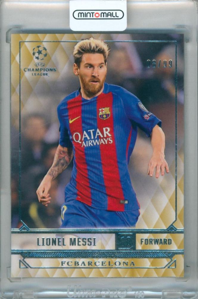 2016-17 Topps UEFA Champions League Lionel Messi #50 Base Gold Parallel trading card serial 08/99