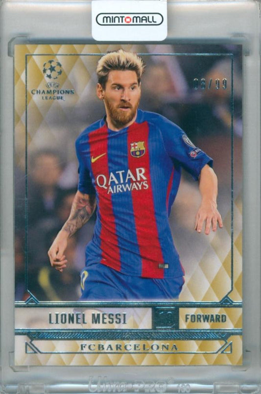 2016-17 Topps UEFA Champions League Lionel Messi #50 Base Gold Parallel trading card serial 08/99