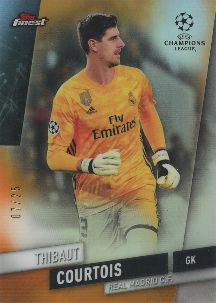 2019-20 Topps Finest UEFA Champions League Thibaut Courtois Orange Refractors trading card #53 out of 25