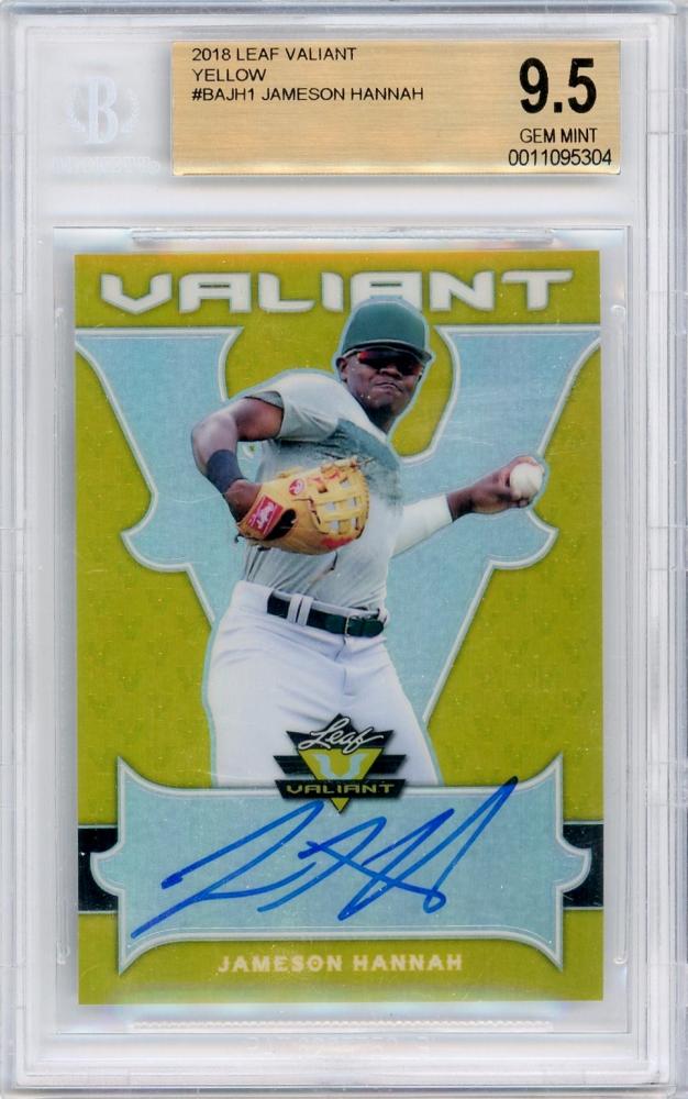 2018 Leaf Valiant Jameson Hannah Yellow Auto card numbered 8 of 10 graded BGS 9.5 GEM MINT