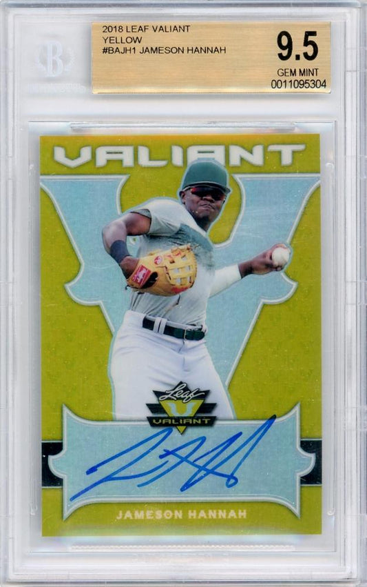 2018 Leaf Valiant Jameson Hannah Yellow Auto card numbered 8 of 10 graded BGS 9.5 GEM MINT