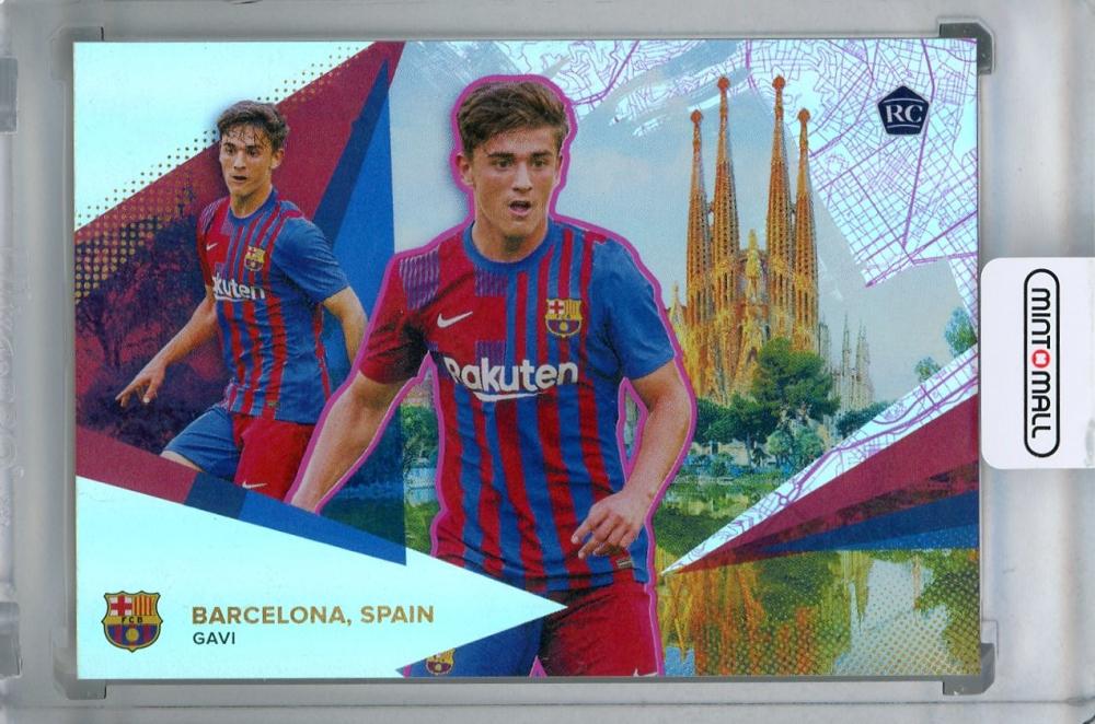 2021-22 Topps FC Barcelona team set card featuring Gavi Our City Base Pink parallel version number 83 out of 99