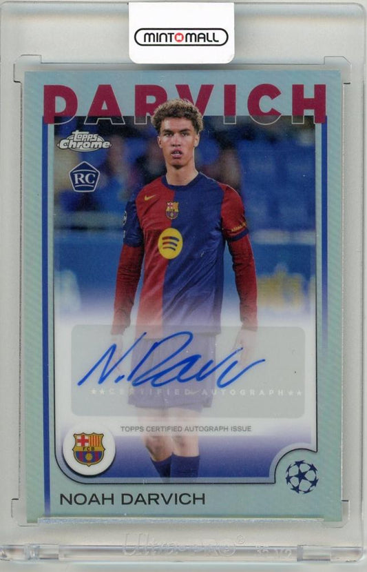 2024-25 Topps Chrome UEFA Club Competitions Noah Darvich autograph card featuring FC Barcelona