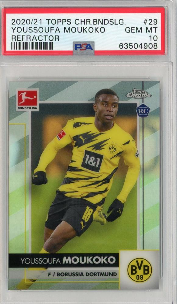 2020-21 Topps Chrome Bundesliga Borussia Dortmund Youssoufa Moukoko Base Refractor trading card graded PSA 10