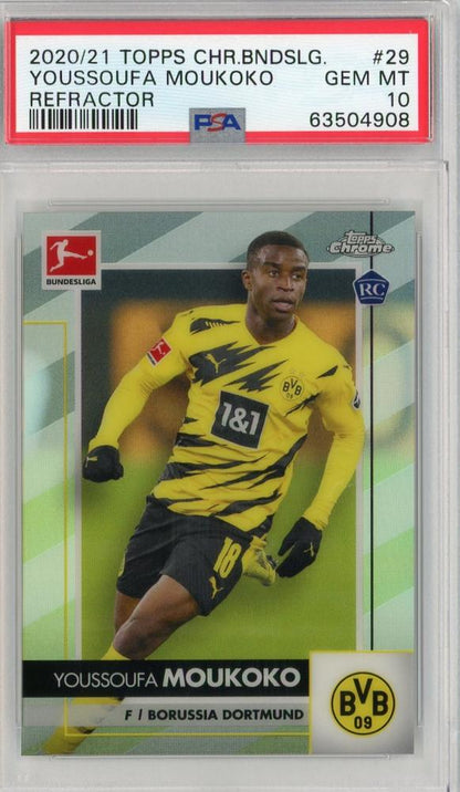 2020-21 Topps Chrome Bundesliga Borussia Dortmund Youssoufa Moukoko Base Refractor trading card graded PSA 10