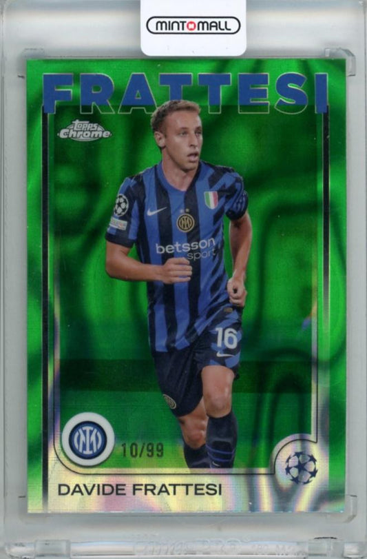 2024-25 Topps Chrome Uefa Club Competition Davide Frattesi Base Green Lava Refractor card #195 serial 10 of 99