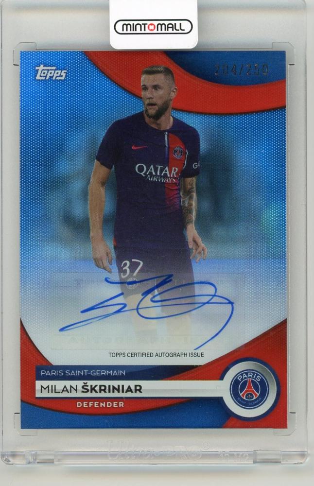 2023-24 Topps Paris Saint-Germain Team Set Milan Skriniar Autographs Blue Foilboard Parallel 204 of 250 collectible card
