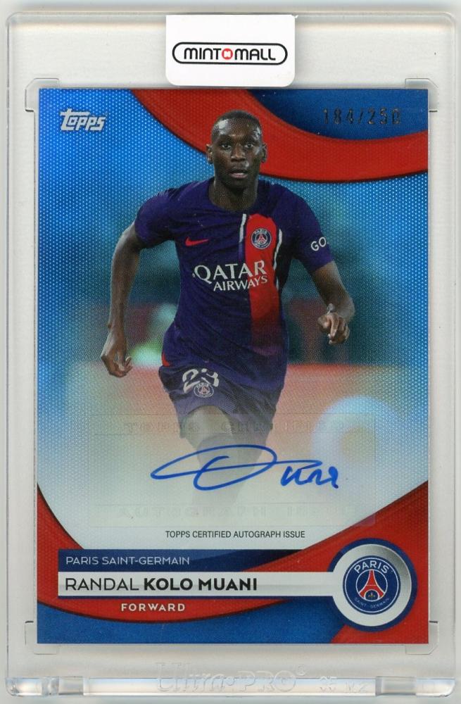 2023-24 Topps Paris Saint-Germain Randal Kolo Muani Autograph Blue Foilboard Parallel card number 184 of 250