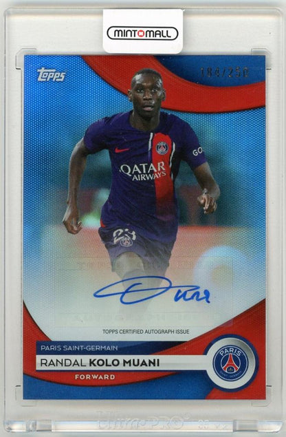 2023-24 Topps Paris Saint-Germain Randal Kolo Muani Autograph Blue Foilboard Parallel card number 184 of 250