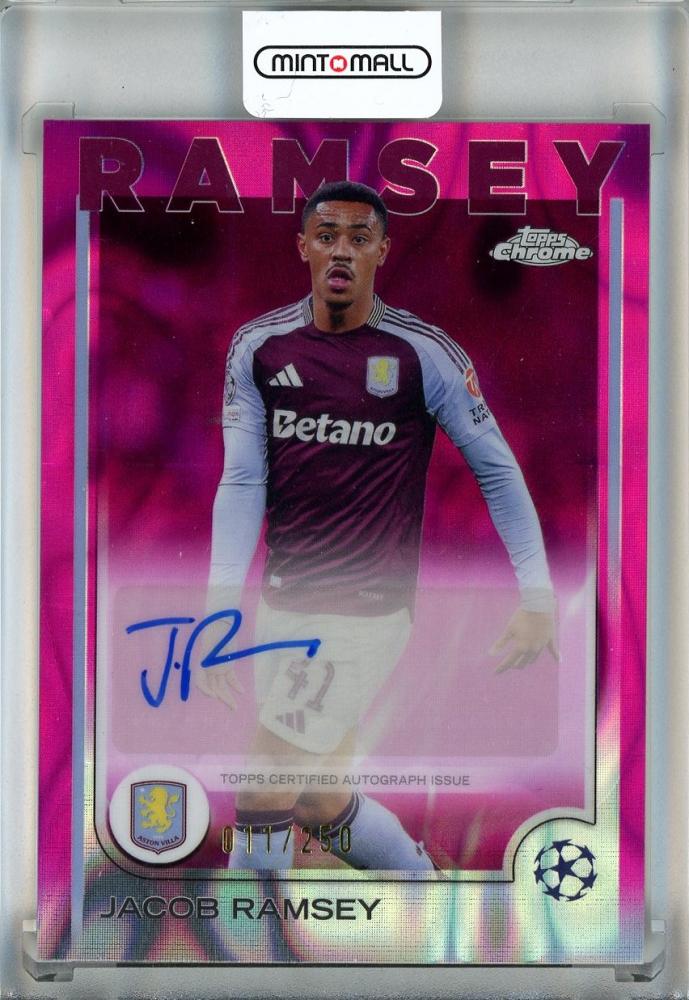 2024-25 Topps Chrome UEFA Club Competitions Jacob Ramsey Pink Lava Refractors autograph card #CA-JR011/250 Aston Villa