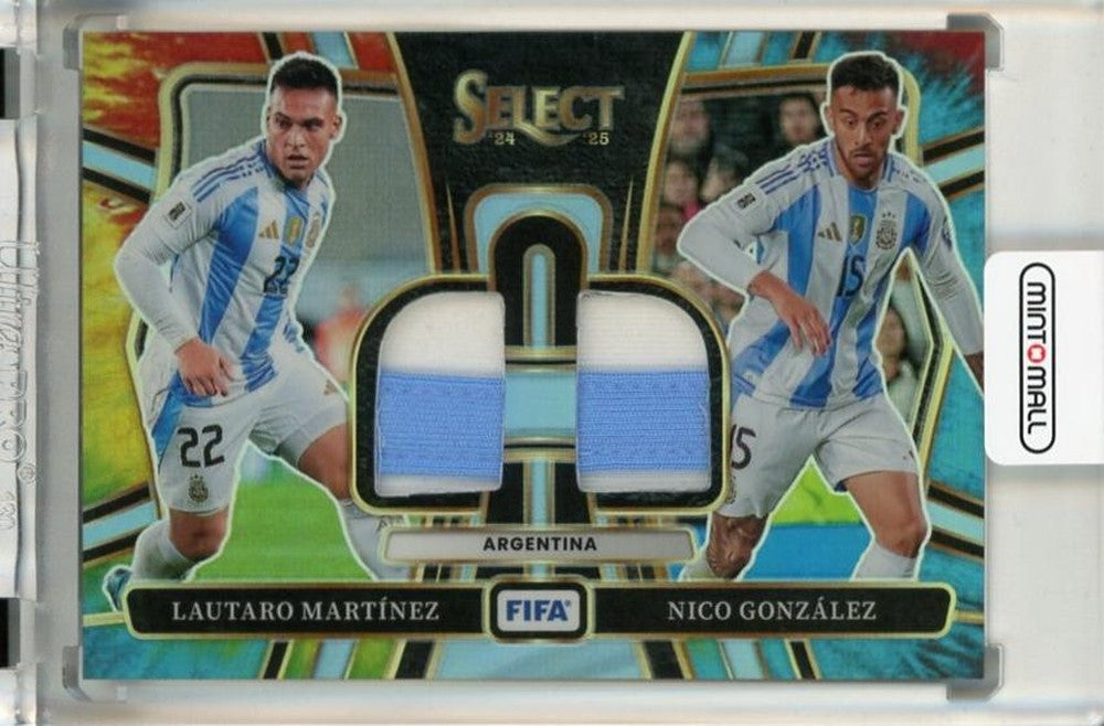 2024-25 Panini Select FIFA dual swatches trading card featuring Lautaro Martinez and Nico Gonzalez #103/25