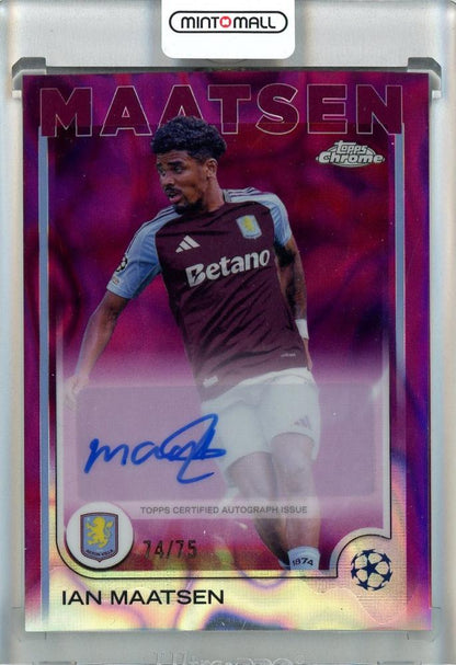 2024-25 Topps Chrome UEFA Ian Maatsen Chrome Autographs Magenta Lava Refractors card CA-IM74/75 Aston Villa