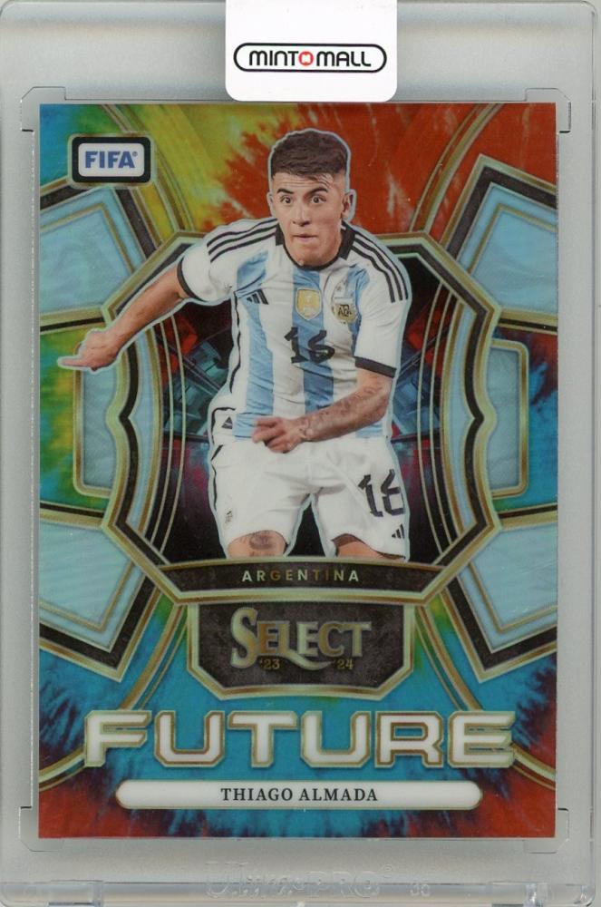 2023-24 PANINI Select FIFA Thiago Almada Select Future Tie-Dye collectible card #117 numbered 117 of 49 from Argentina