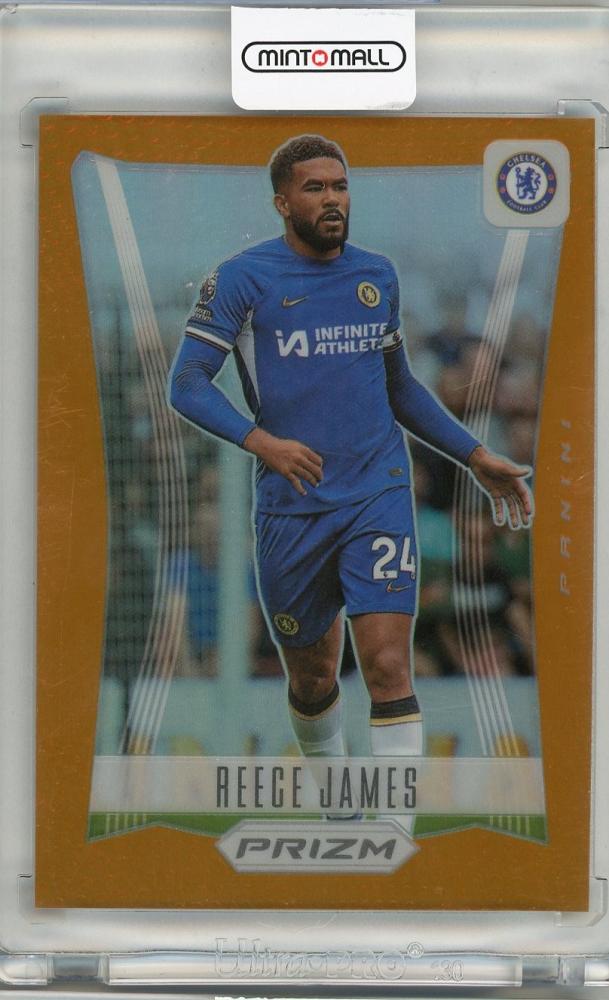 2023-24 Panini PRIZM Premier League Reece James trading card numbered 22 out of 25 from Chelsea FC