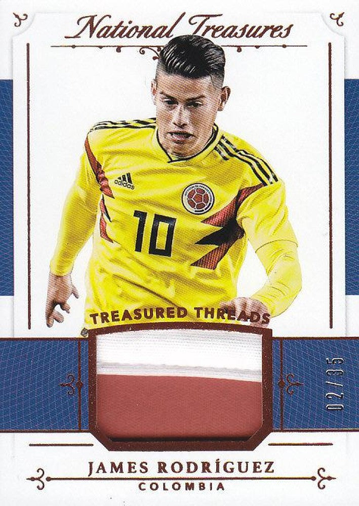 2018 Panini National Treasures Soccer card James Rodriguez Bronze Treasured Threads Relics serial 02/35 with back dirt