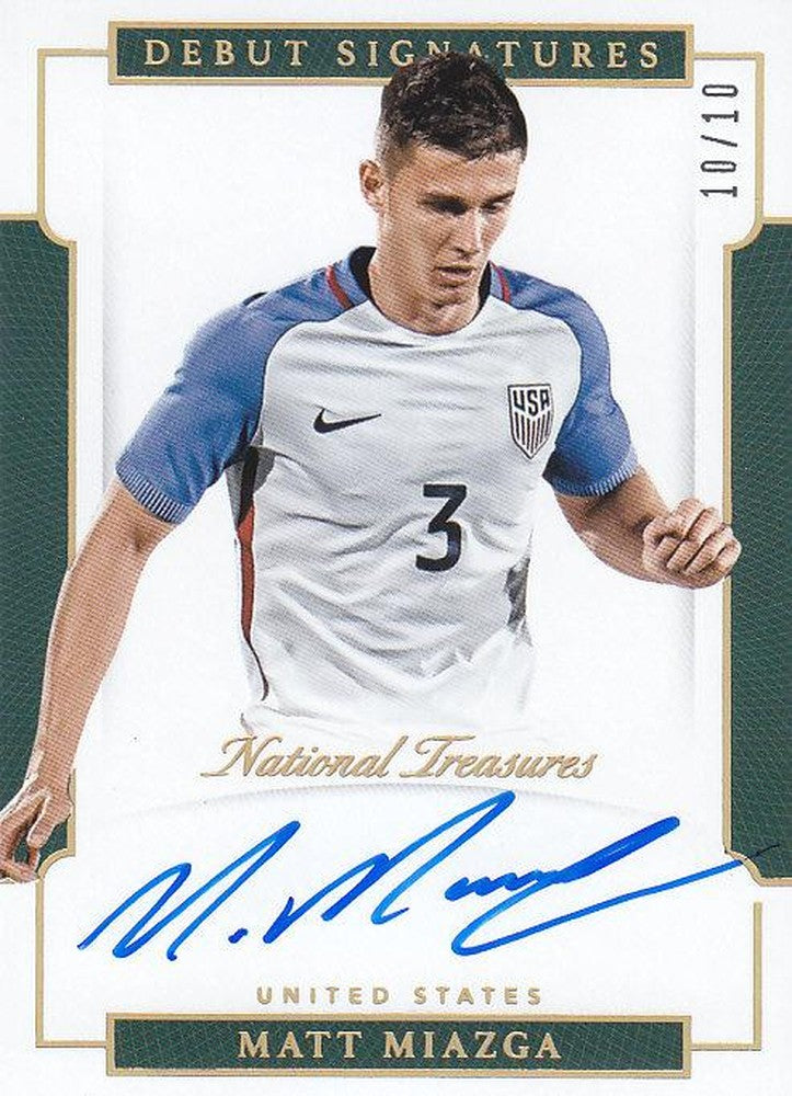 2018 Panini National Treasures Soccer card of Matt Miazga United States Debut Signatures Gold 10 of 10