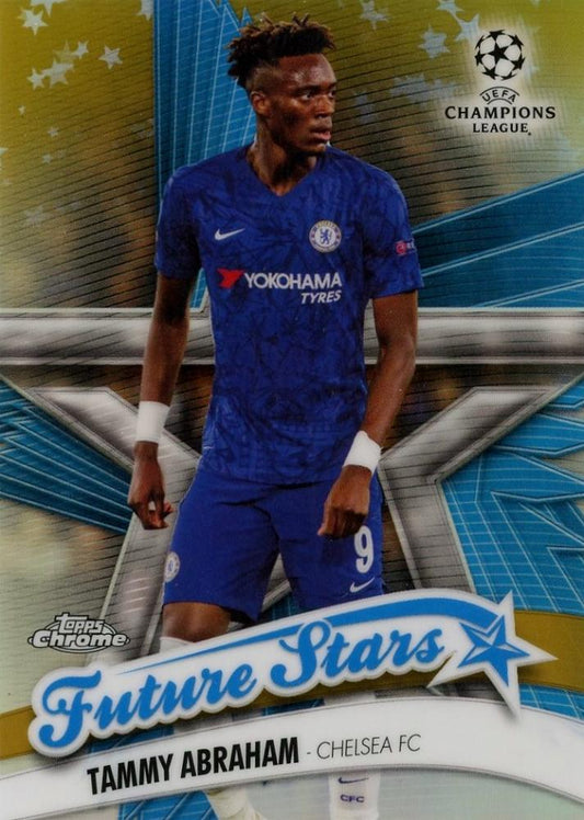 2019-20 Topps Chrome UEFA Champions League Tammy Abraham Future Stars Gold Refractors card #FSTH 35/50 with visible scratches