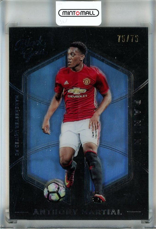 2016-17 Panini Black Gold Anthony Martial Uncommon trading card numbered 7575/75 with white stain
