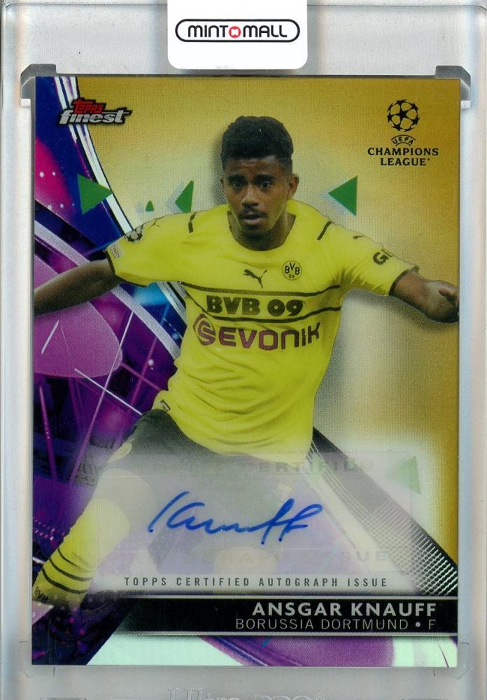 2021-22 Topps Finest UEFA Champions League Ansgar Knauff Gold Refractors autographed card damaged Borussia Dortmund