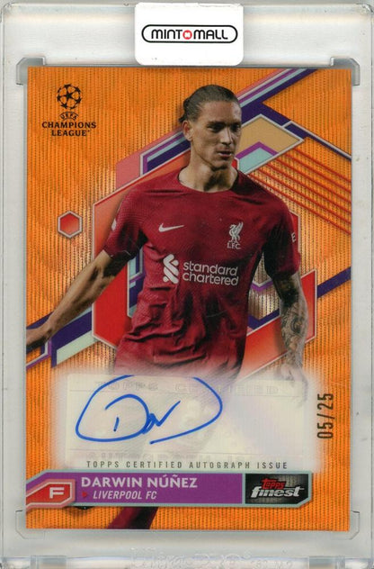 2022-23 Topps Finest UCL trading card featuring Darwin Nunez Orange serial number 05/25