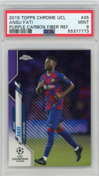 2019-20 Topps Chrome UEFA Champions League Ansu Fati FC Barcelona Base Purple Carbon Fiber PSA Certified card