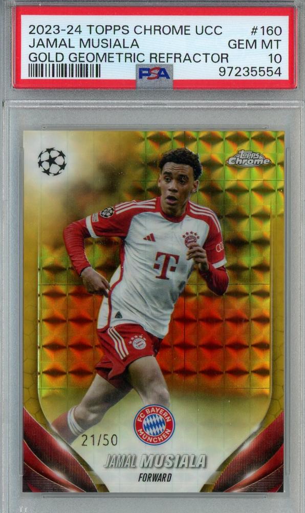 2023-24 Topps Chrome UCC Jamal Musiala Gold Geometric Refractor #16021/50 PSA10 FC Bayern Munchen trading card