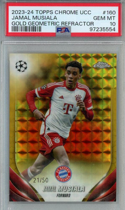 2023-24 Topps Chrome UCC Jamal Musiala Gold Geometric Refractor #16021/50 PSA10 FC Bayern Munchen trading card