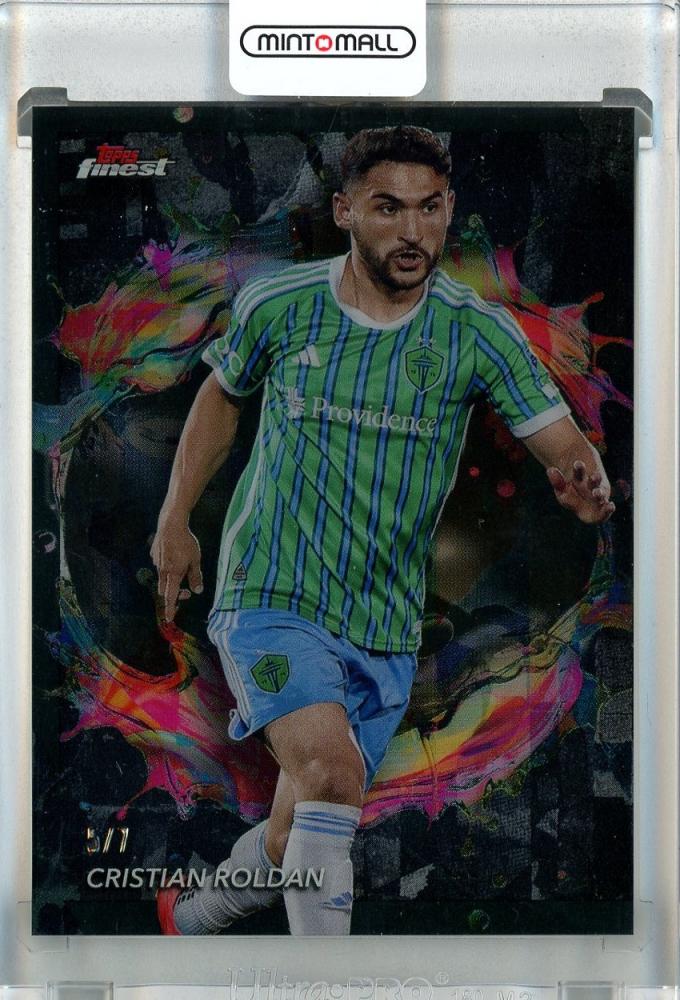 2024 Topps Finest MLS Cristian Roldan Black Refractors numbered #2435/7 card from Seattle Sounders FC