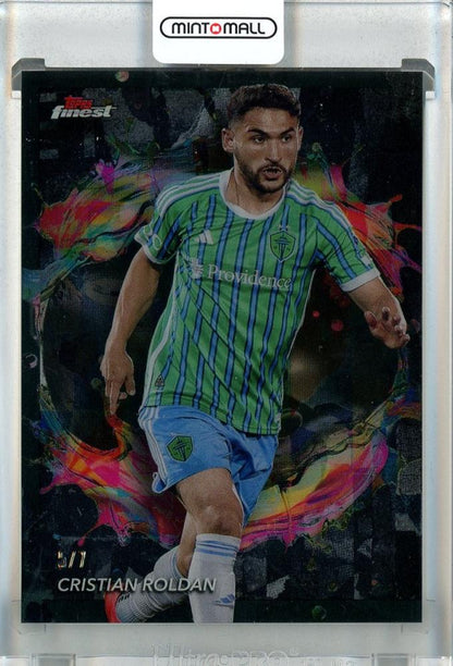 2024 Topps Finest MLS Cristian Roldan Black Refractors numbered #2435/7 card from Seattle Sounders FC