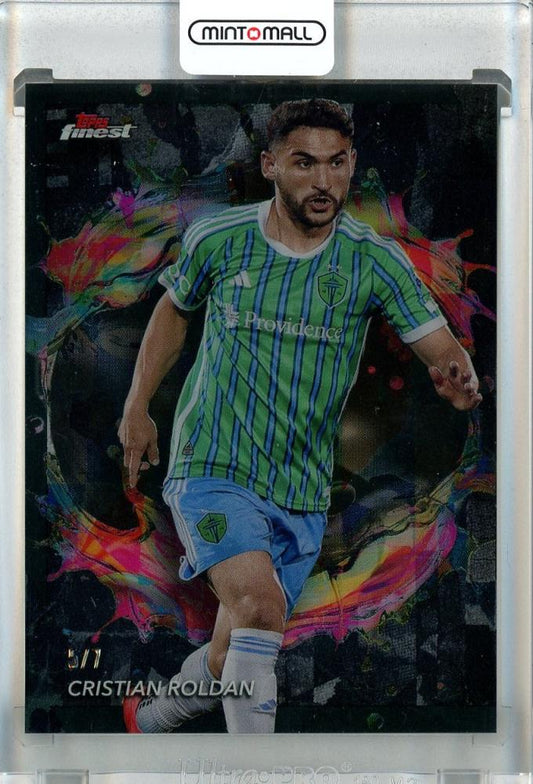 2024 Topps Finest MLS Cristian Roldan Black Refractors numbered #2435/7 card from Seattle Sounders FC