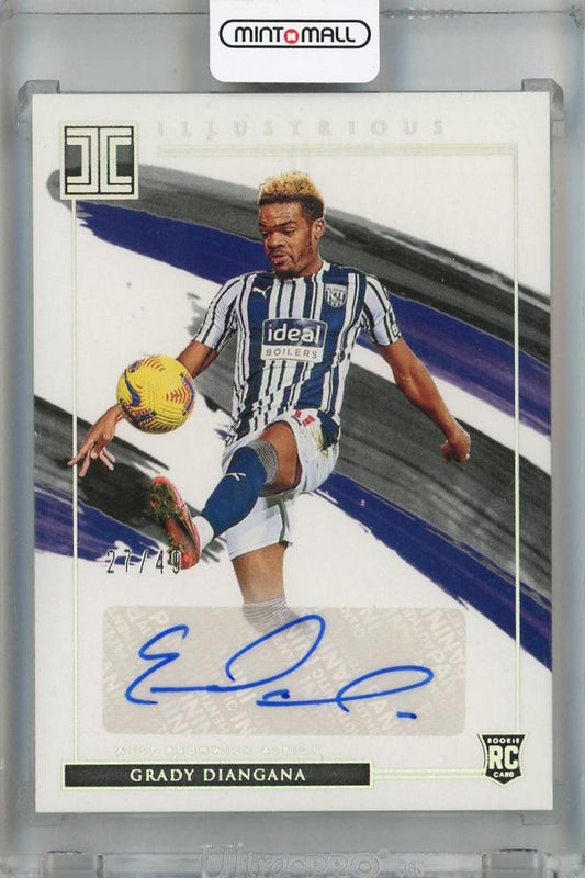 2020-21 Panini Impeccable Grady Diangana Premier League trading card serial number 27 of 49 with damage