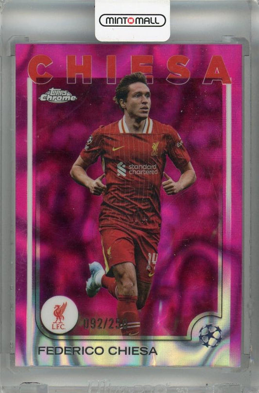 2024-25 Topps Chrome UEFA Club Competitions Federico Chiesa Pink Lava Refractors trading card serial #124092/250 Liverpool FC